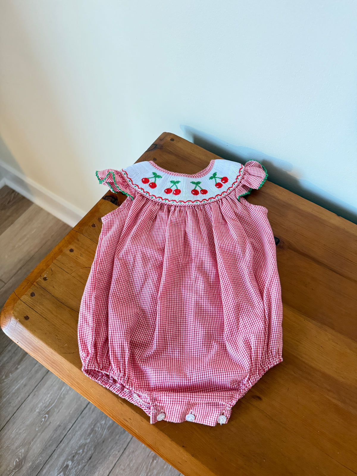 Vintage Smocked Cherry Bubble (9M)