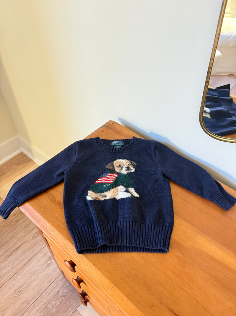 Vintage Polo Ralph Lauren Bulldog American Flag Sweater (3T)