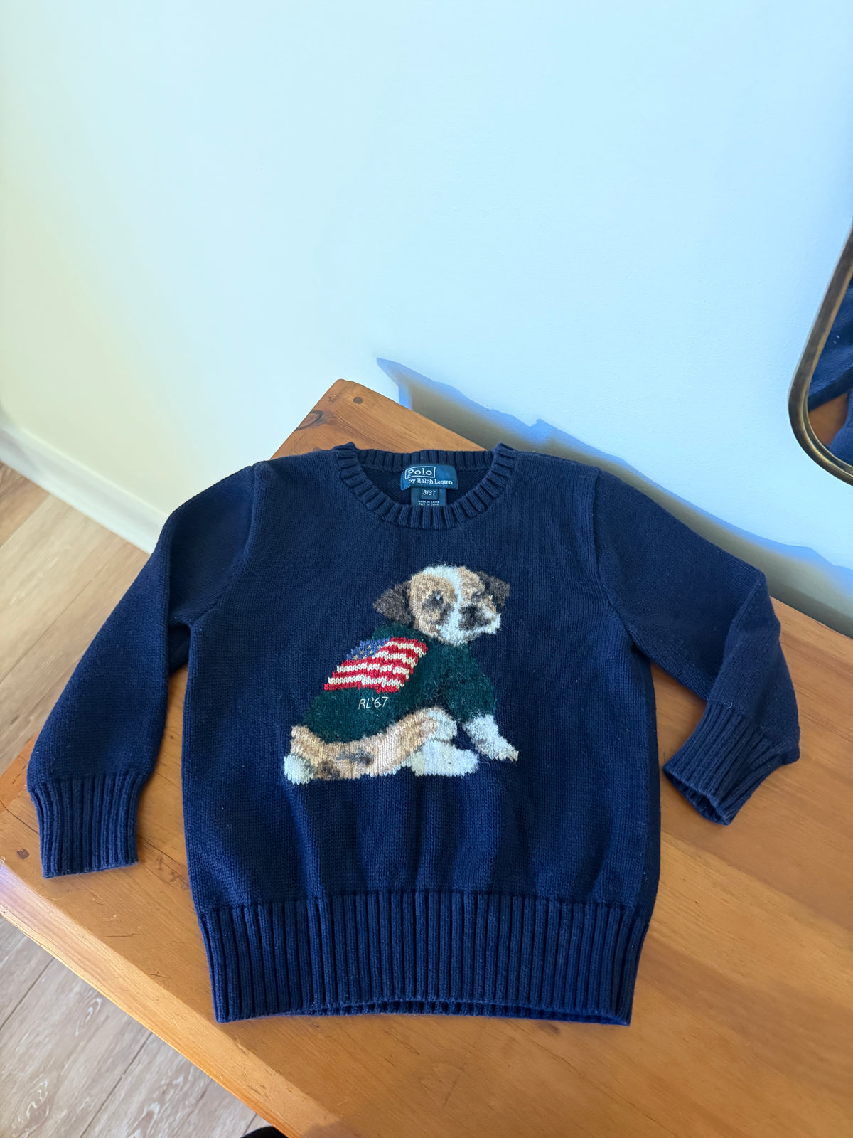 Vintage Polo Ralph Lauren Bulldog American Flag Sweater (3T)