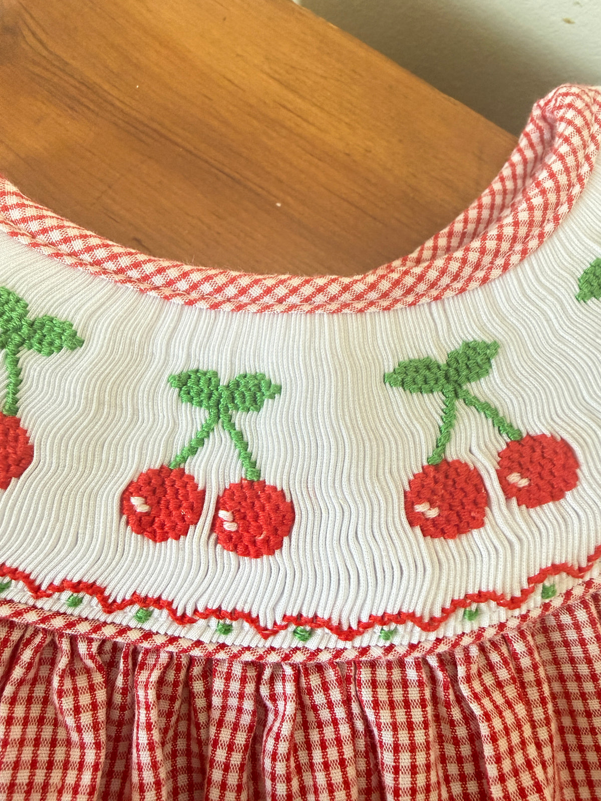 Vintage Smocked Cherry Bubble (9M)